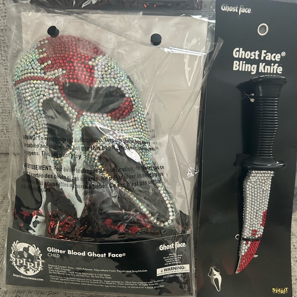 Spirit Ghost Face Glitter Blood Costume - Black and Red with bling knife NEW - Picture 4 of 4